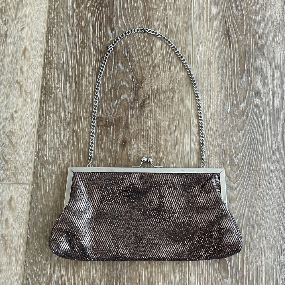 Holographic Bronze Metallic Sequin Pochette Bag